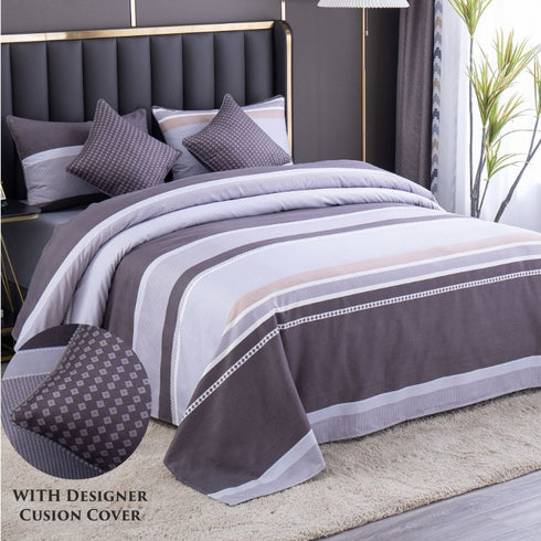 Venessa 5 Piece Set - One King Size Bedsheet with 2 Quilted Cushions & 2 Pillow Covers